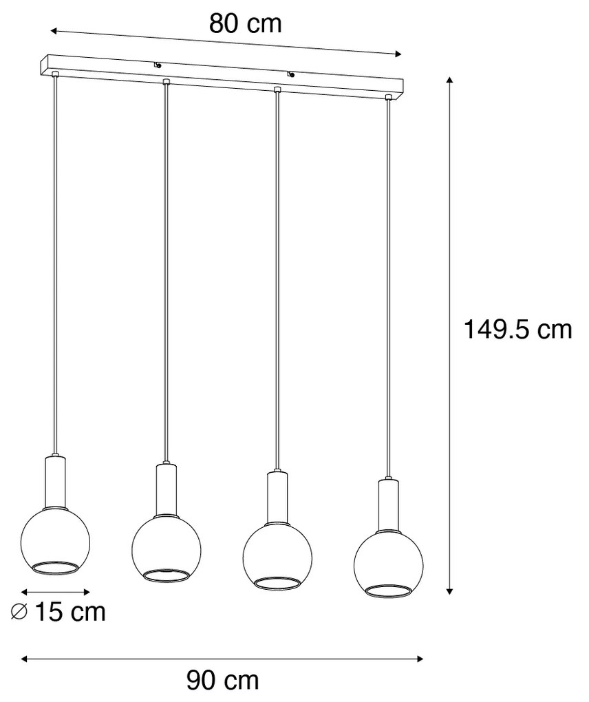 Lampa wisząca Art Deco czarna z 4-punktowym dymionym szkłem - Josje ArtDeco Oswietlenie wewnetrzne