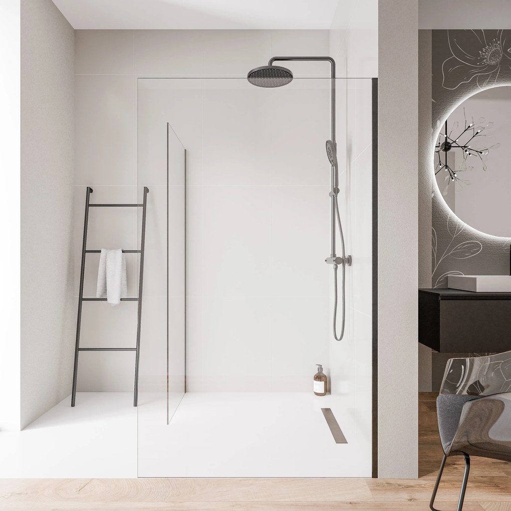 Ścianka prysznicowa Walk-In EX102 - 2 ścianki - przezroczyste bezpieczne szkło 10 mm
