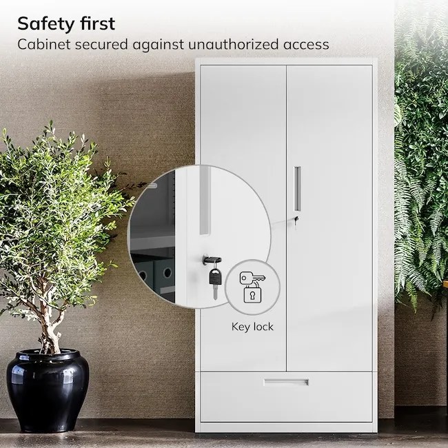 Szafa modułowa metalowa wielofunkcyjna z szufladą biała MEGAN 1850 x 900 x 400 mm