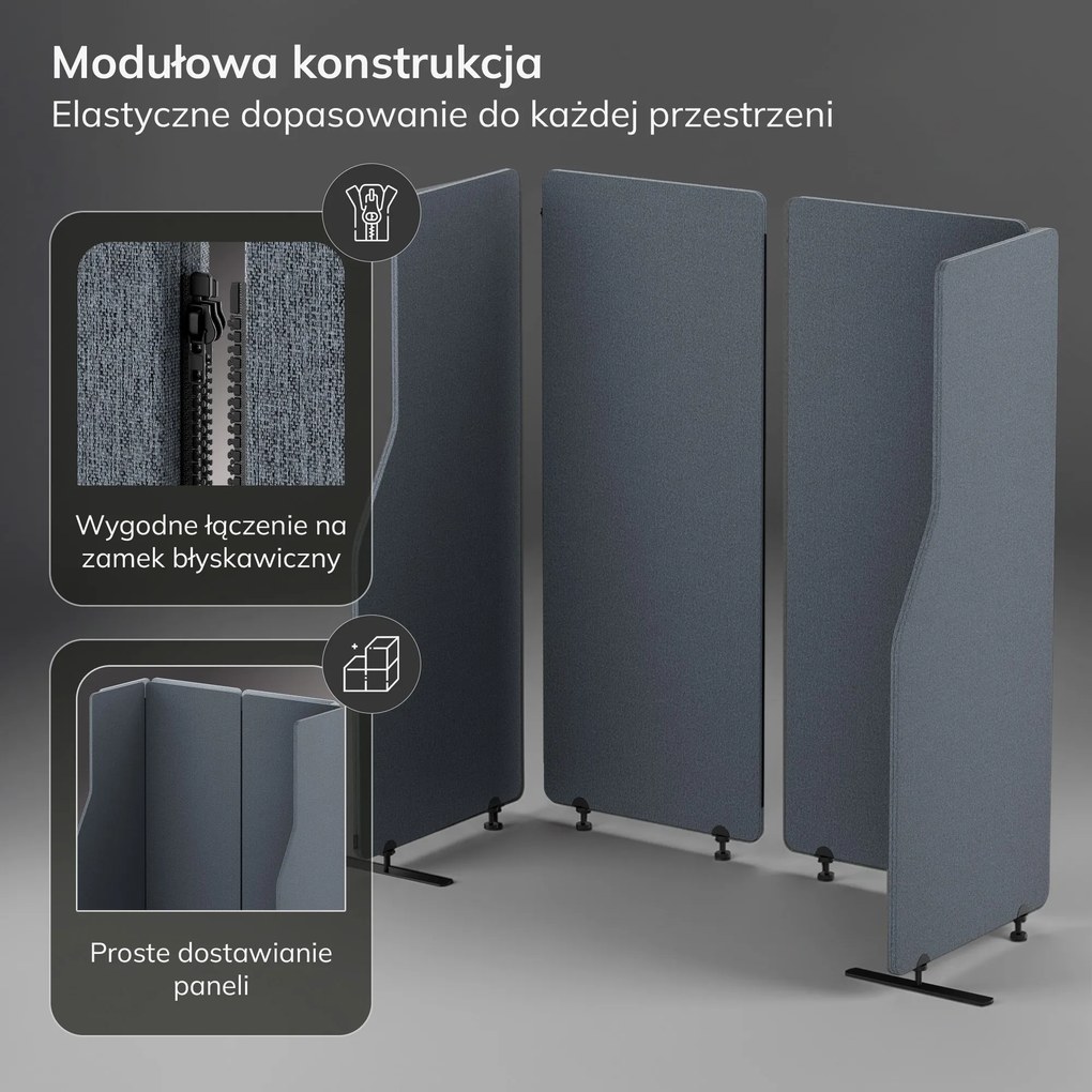 Parawan akustyczny, ścianka biurowa Carbon Fog, 240/145 cm: SADIE