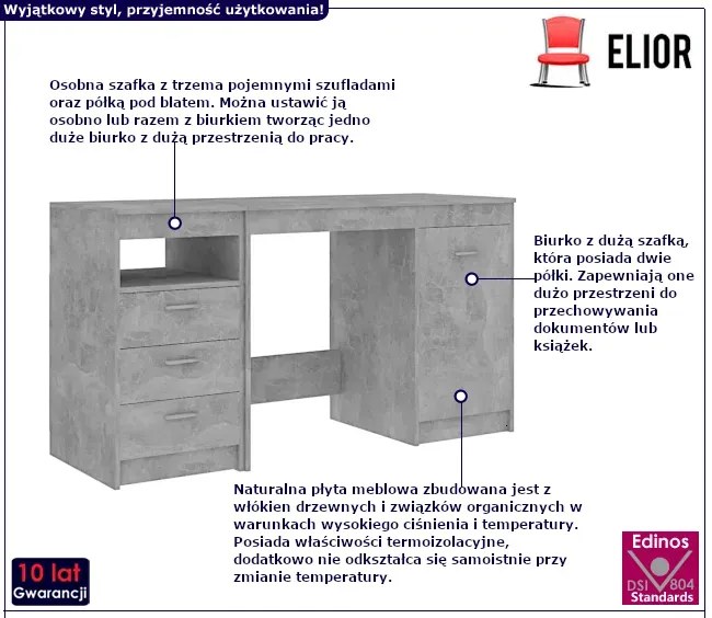 Funkcjonalne biurko w kolorze szarego betonu - Caserta