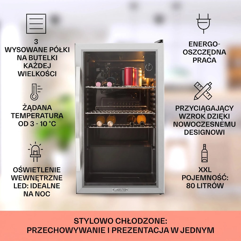 Klarstein Beersafe 85cm 80L Lodówka na Napoje Srebrny