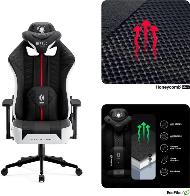Fotel do grania dla młodzieży Diablo X-Player 2.0 Small Size, kolor biało-czarny