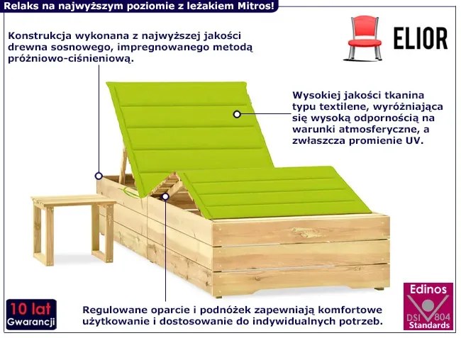Leżak z poduszką i stolikiem jasnozielony M2-Z68