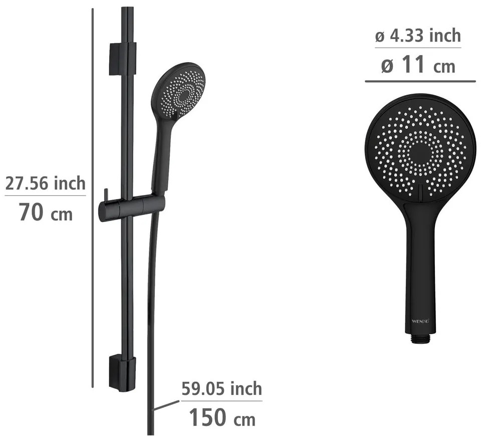 Czarny zestaw prysznicowy ze stali nierdzewnej 70 cm Water Saving – Wenko