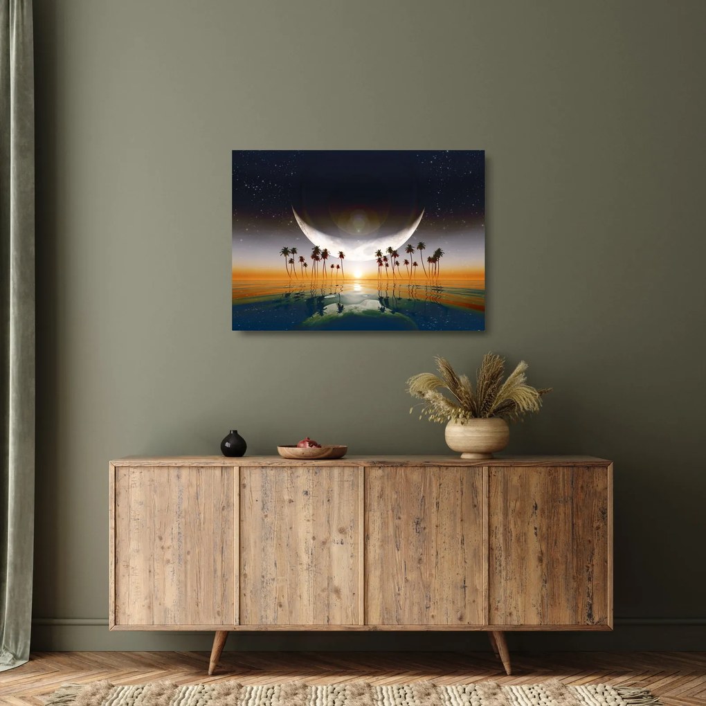 Obraz na szkle - Księżyc nad palmami (70x50 cm)