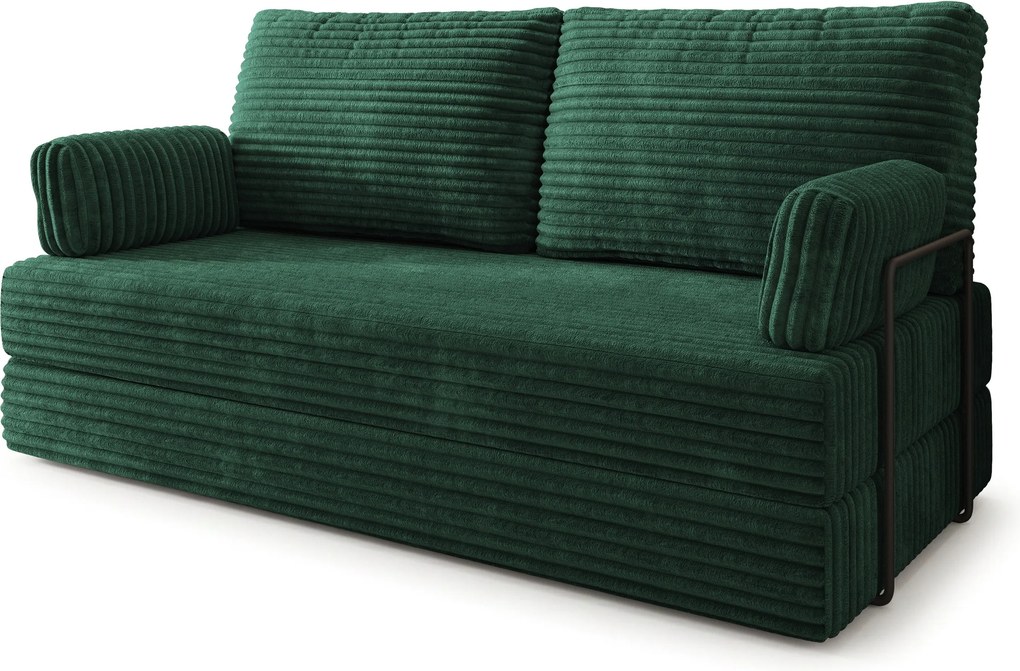 Masseno Sofa piankowa SILAR z funkcją spania, Kanapa z pianki, Bezmontażowa, Tkanina sztruksowa – Butelkowa zieleń TILIA 39