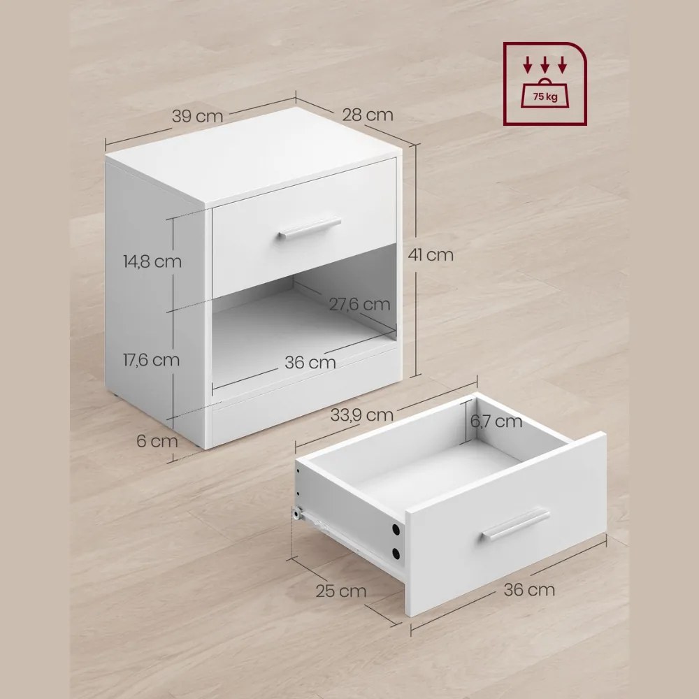 Vasagle Szafka nocna COSTA, 28x39x41cm, biała