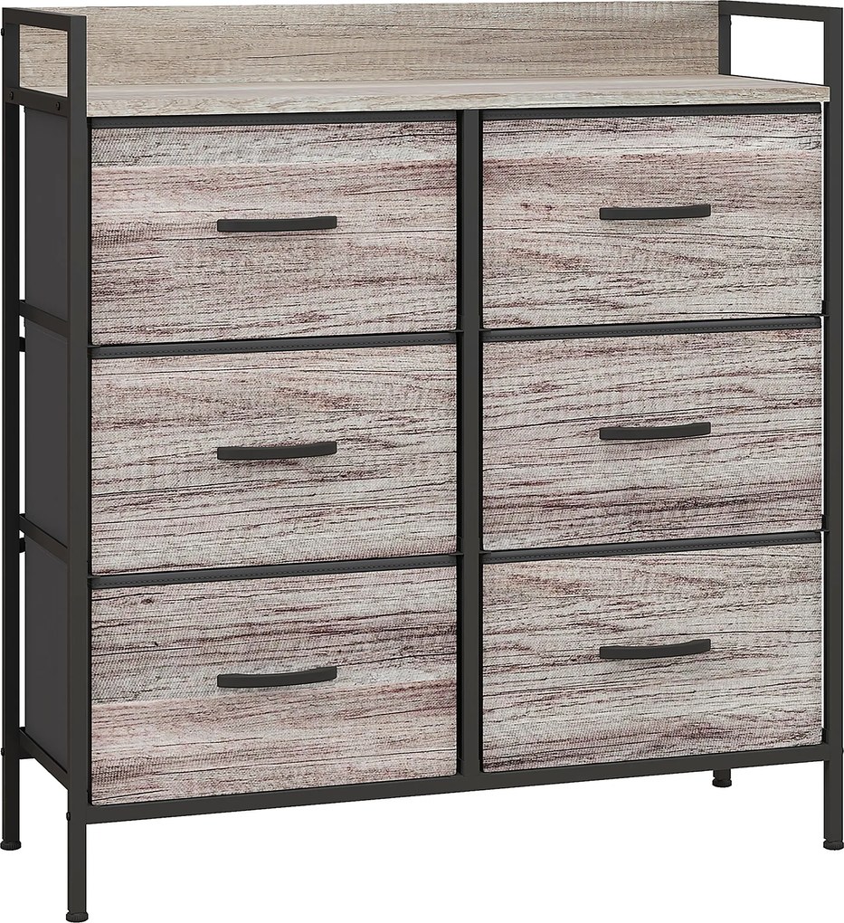 Komoda HOMCOM z tkaniny, 6 składanych szuflad, półka, rama stalowa, 79 x 29 x 85, Szary