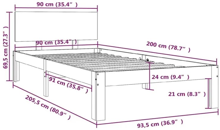 Pojedyncze drewniane łóżko miodowy brąz 90x200 C5-G12