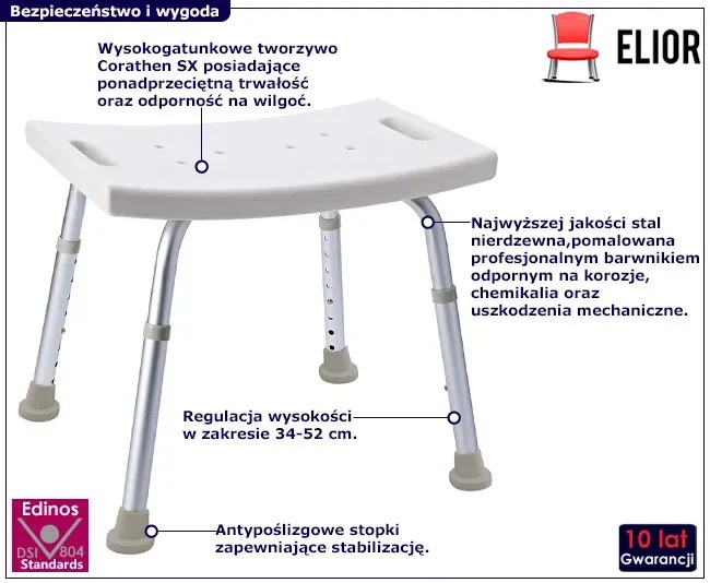 Białe składane krzesło pod prysznic - Hexo