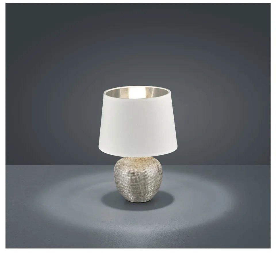 Biała lampa stołowa z ceramiki i tkaniny Trio Luxor, wys. 26 cm