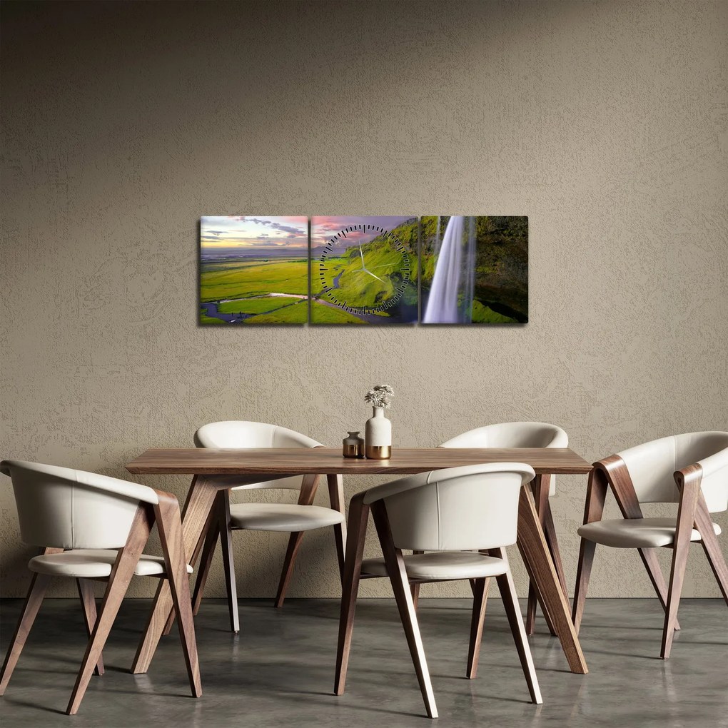 Obraz wodospadów (z zegarem) (90x30 cm)