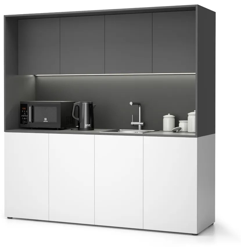 Kuchnia biurowa NIKA ze zlewem i kranem 1963 x 600 x 2000 mm, grafit, prawo