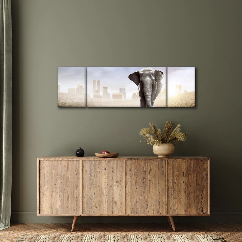 Obraz - Słonie w wielkim mieście (170x50 cm)