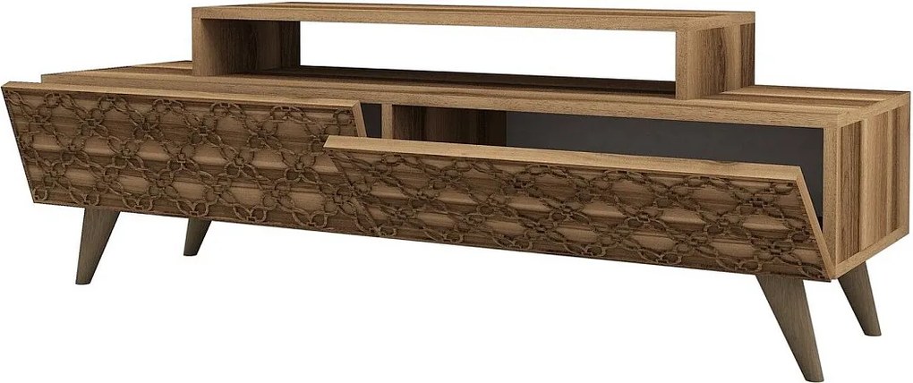 Nowoczesna szafka pod telewizor – 140 cm – orzech – płyta wiórowa pokryta melaminą