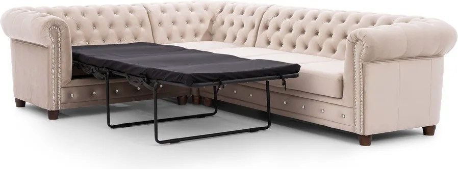 Beżowy aksamitny rozkładany narożnik (lewostronny/w kształcie litery L) York Blik – Ropez