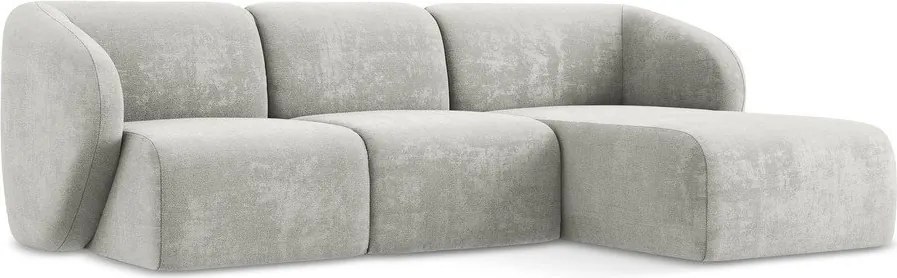 Jasnoszary narożnik z tkaniny szenilowej (prawostronny/z szezlongiem) Lani – Makamii