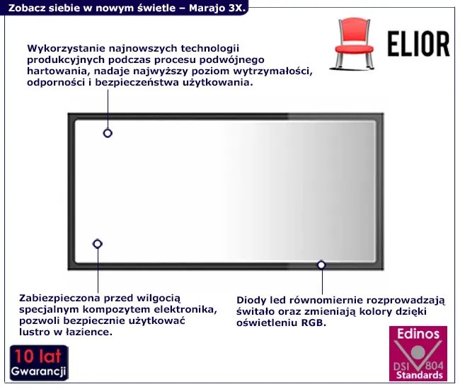 Prostokątne wiszące lustro LED szare w połysku - Marajo 3X