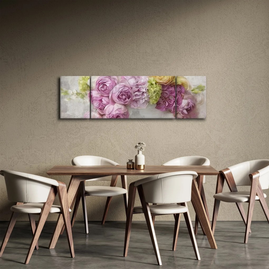 Obraz - Kwiaty na ścianie w pastelowych kolorach (170x50 cm)