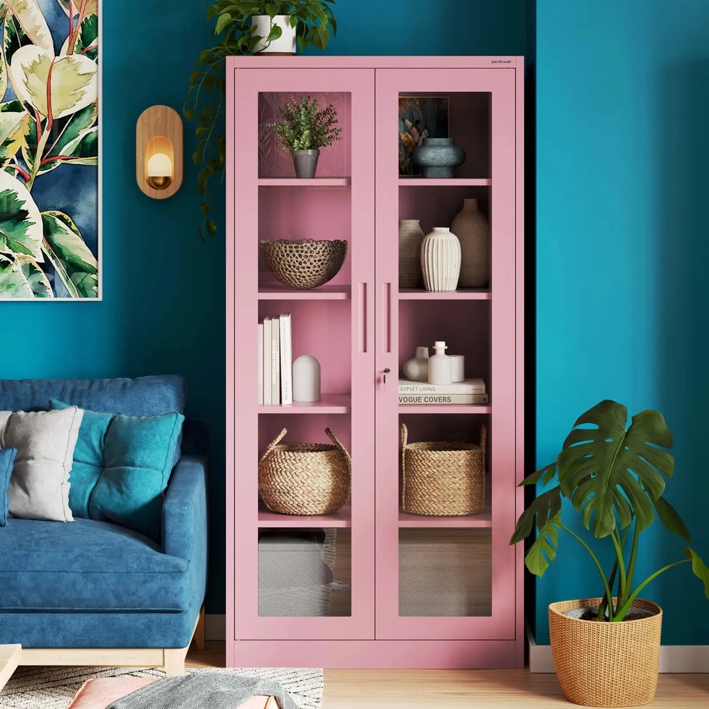 Przeszklona szafa medyczna Amelia Fresh Style 90x40x185 cm pudrowy róż