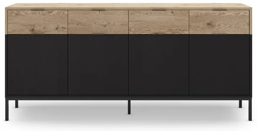 Czarna niska komoda w dekorze dębu 180x80 cm Marion – Marckeric