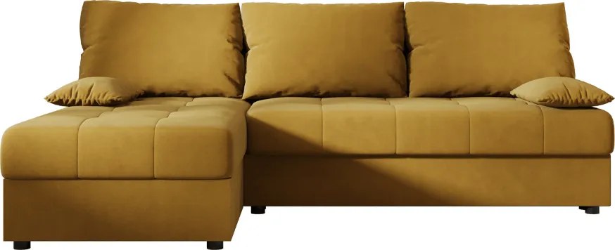 PROMOCJA Rozkładany dwustronny narożnik VENORIA SLIM 200x143 cm, musztardowy + 2 poduszki GRATIS II gatunek