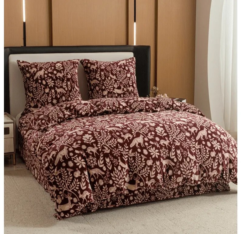 PrzytulneMieszkanie.pl PrzytulneMieszkanie.pl Pościel z mikropluszu FOREST ANIMALS burgund. Rozmiar pościeli: 70 x 90 cm | 140 x 200 cm