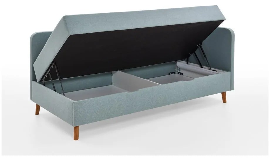 Jasnoniebieskie tapicerowane łóżko jednoosobowe ze schowkiem 120x200 cm Cabana – Meise Möbel