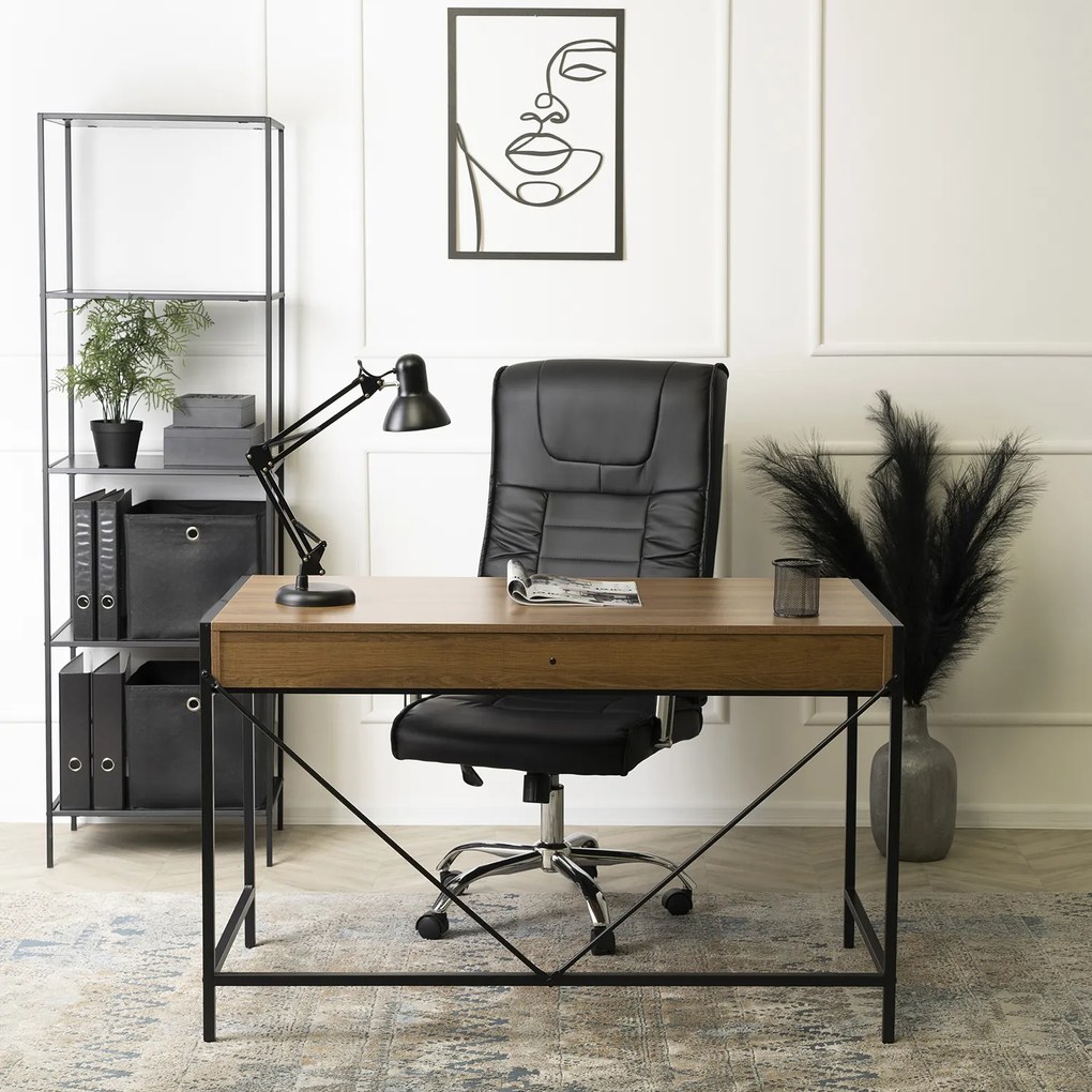 Biurko do Gabinetu z Szufladami ALLY 123 cm Orzech/Czarny Nowoczesne Loft