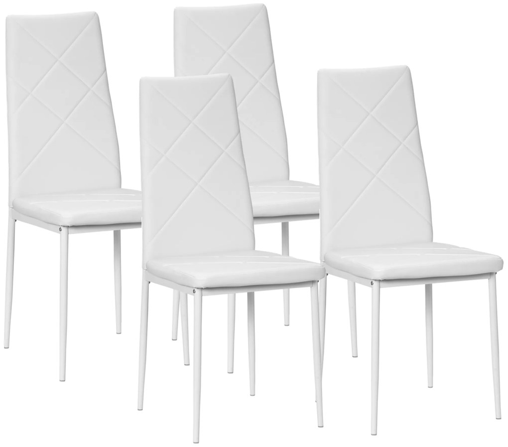 HOMCOM Krzesło Jadalniane Zestaw 4 Tapicerowane Kuchenne Białe Wygodne | Aosom PL