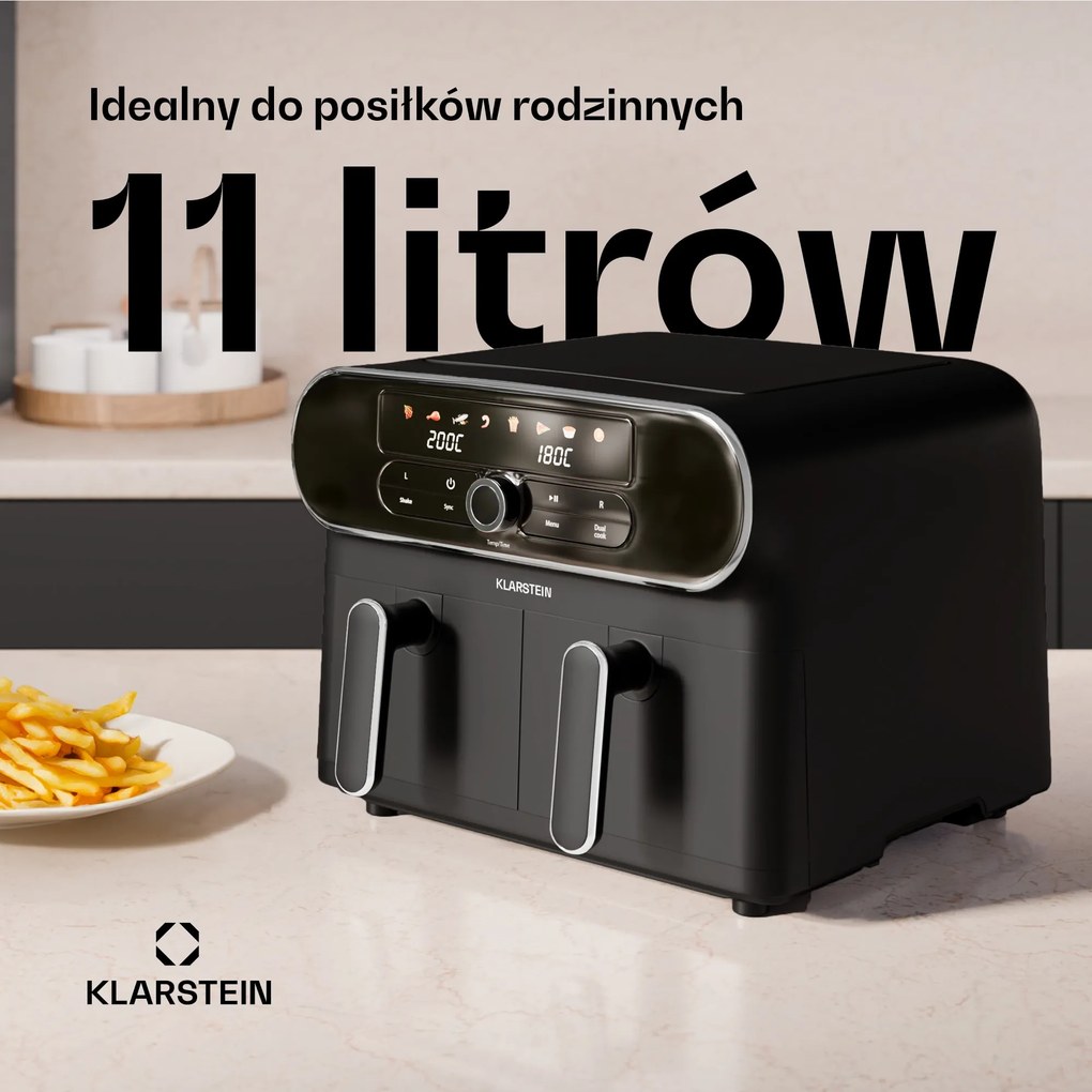 Klarstein AuraAir Color Touch frytkownica beztłuszczowa, 2 komory, 11 l, 1700 W