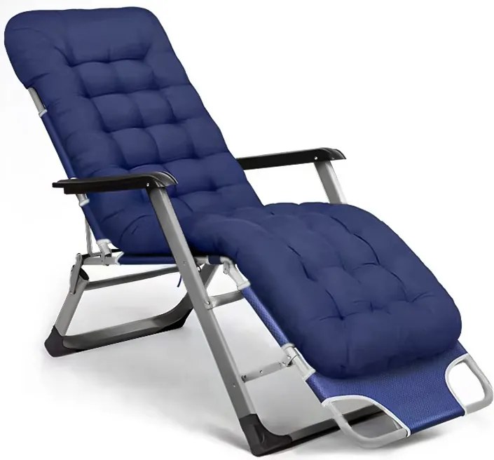 Leżak ogrodowy rozkładany Tossa, poduszka niebieska, stelaż szary