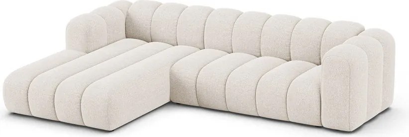 Kremowy narożnik z tkaniny szenilowej (lewostronny/z szezlongiem) Lupine – Micadoni