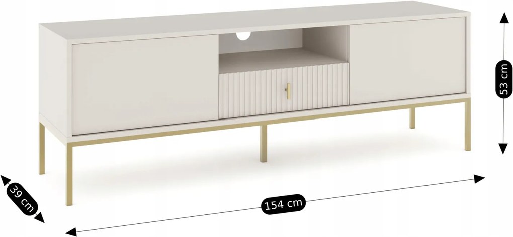 Szafka RTV do Salonu z Szufladą MARCOS 154 cm Kaszmir/Złoty Ryflowana Nowoczesna