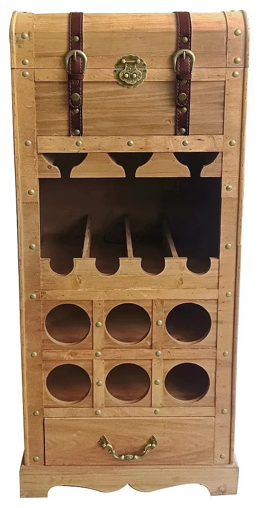 Komoda na wino ze skrzynią z drewna sosnowego i MDF - szer. 43 x wys. 100 cm - Naturalny - CAVINA