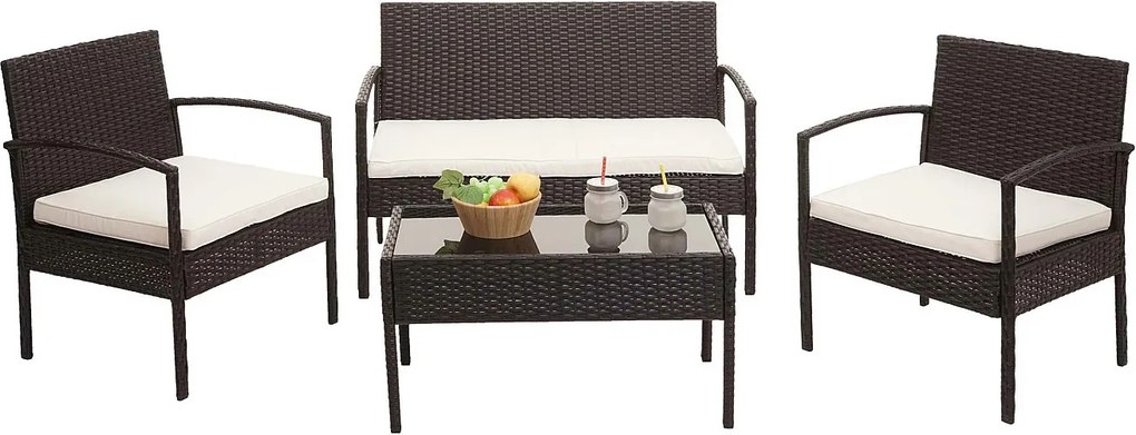 Zestaw polirattanowy MCW-F56 (4-częściowy),  brązowy, kremowe poduszki