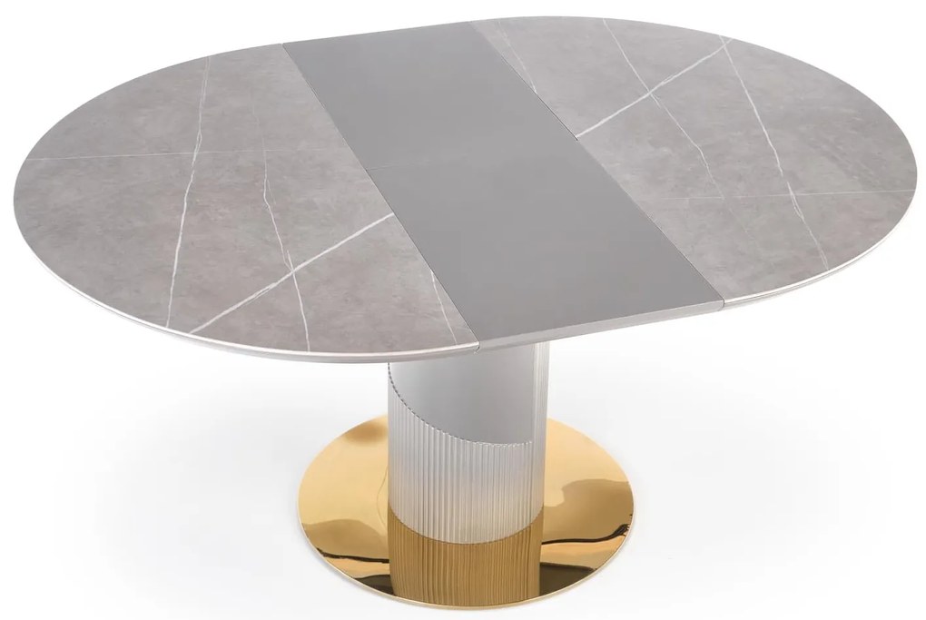 MUSCAT stół rozkładany 120-160/120/76 cm popielaty marmur, jasny popiel złoty glamour 5/8 os