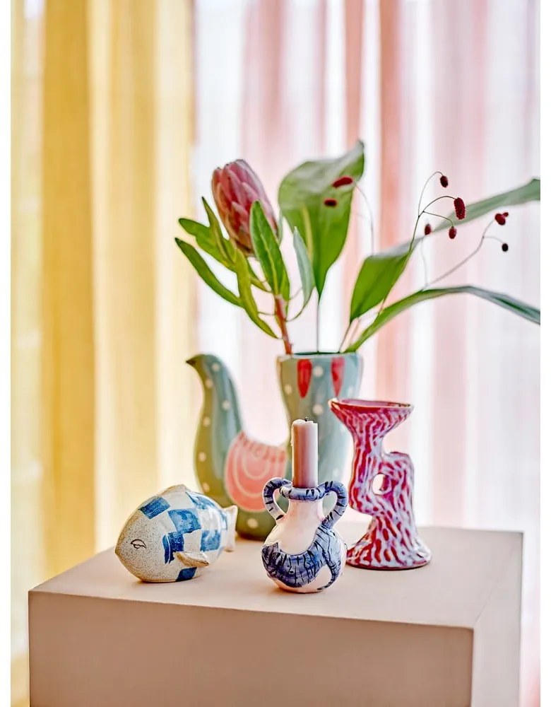 Zielony kamionkowy ręcznie malowany wazon (wysokość 19 cm) Trudy – Bloomingville