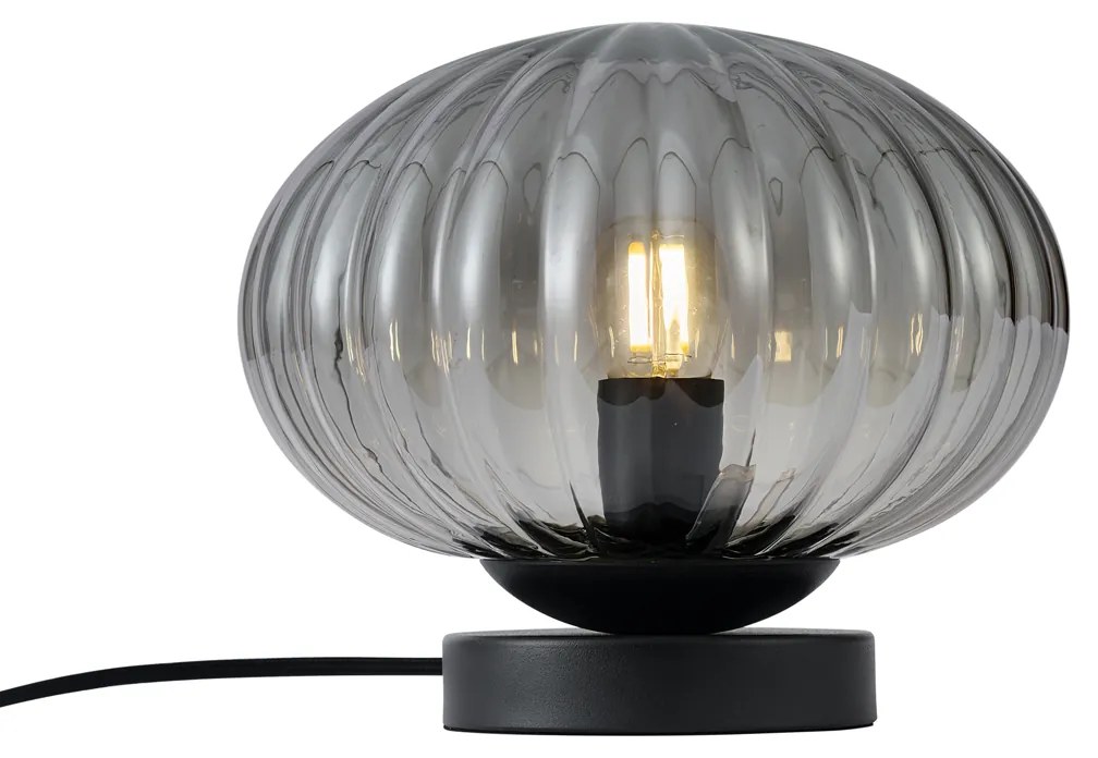 Designerska lampa stołowa czarna z przydymionym szkłem - MochiDesignerski Oswietlenie wewnetrzne