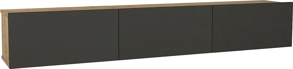 Szafka RTV wisząca 3-drzwiowa - Antracytowy i Naturalny jasny - VIKILA