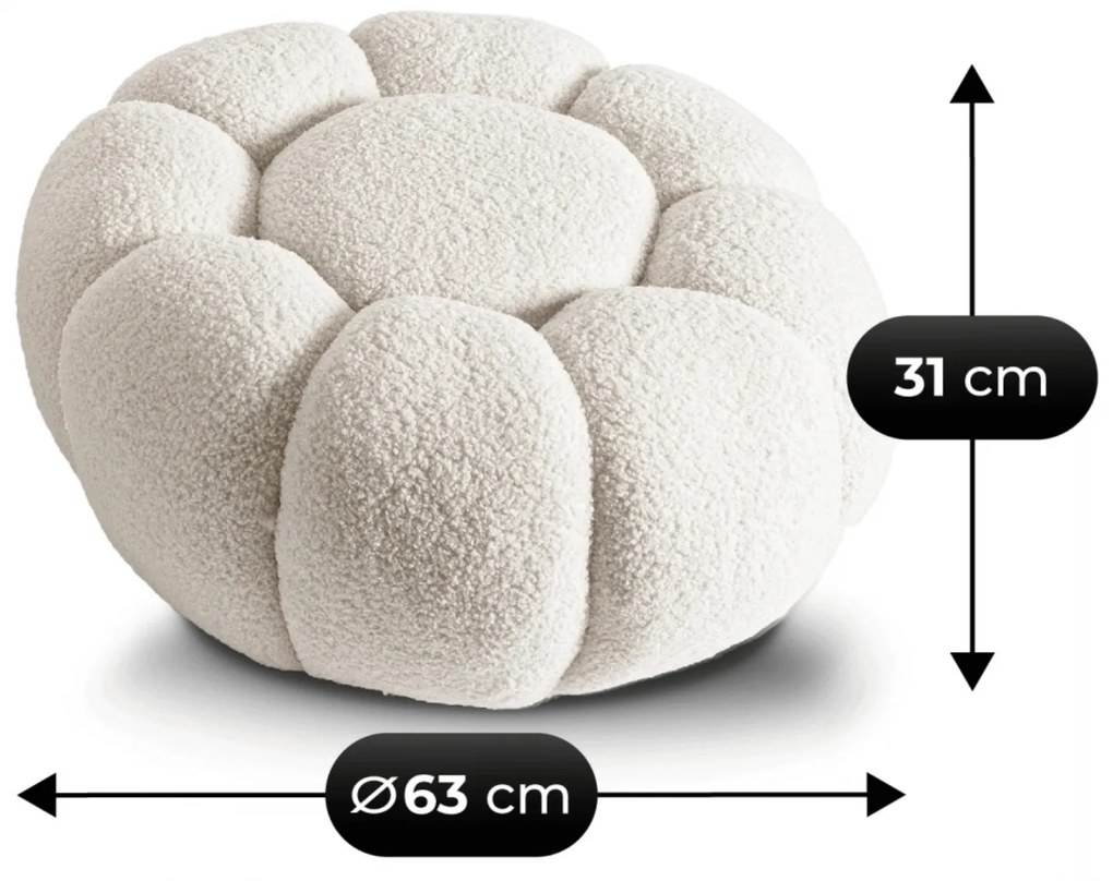 Fotel Wypoczynkowy Obrotowy PETTIT Kremowy z Pufą w Tkaninie Teddy Boucle