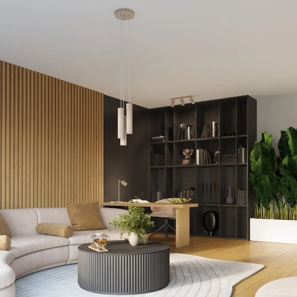 Lampa wisząca KARBON 2 taupe ryflowana SOLLUX  LIGHTING