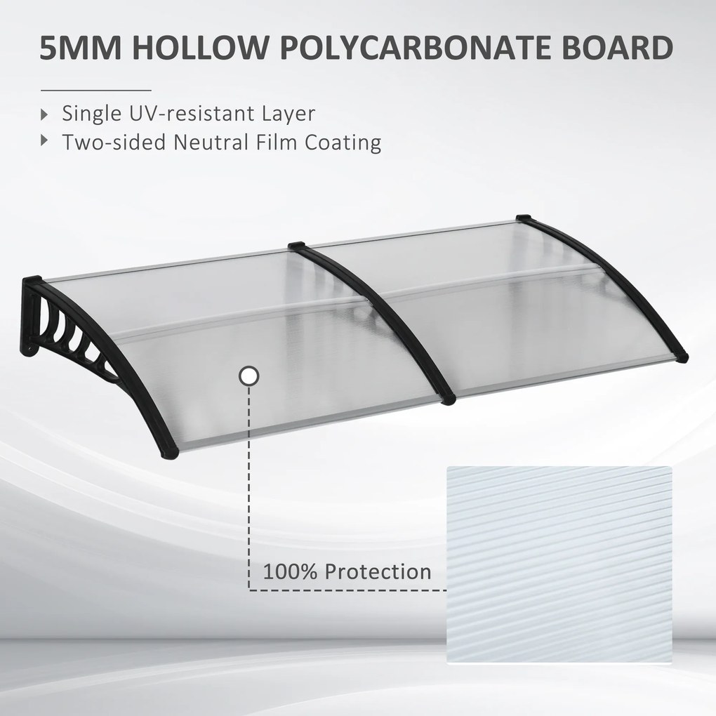 Outsunny Osłona nad drzwi, Ochrona przed deszczem, wiatrem i gradem, Poliwęglan, Aluminium, 200 x 96 x 27 cm, Czarna