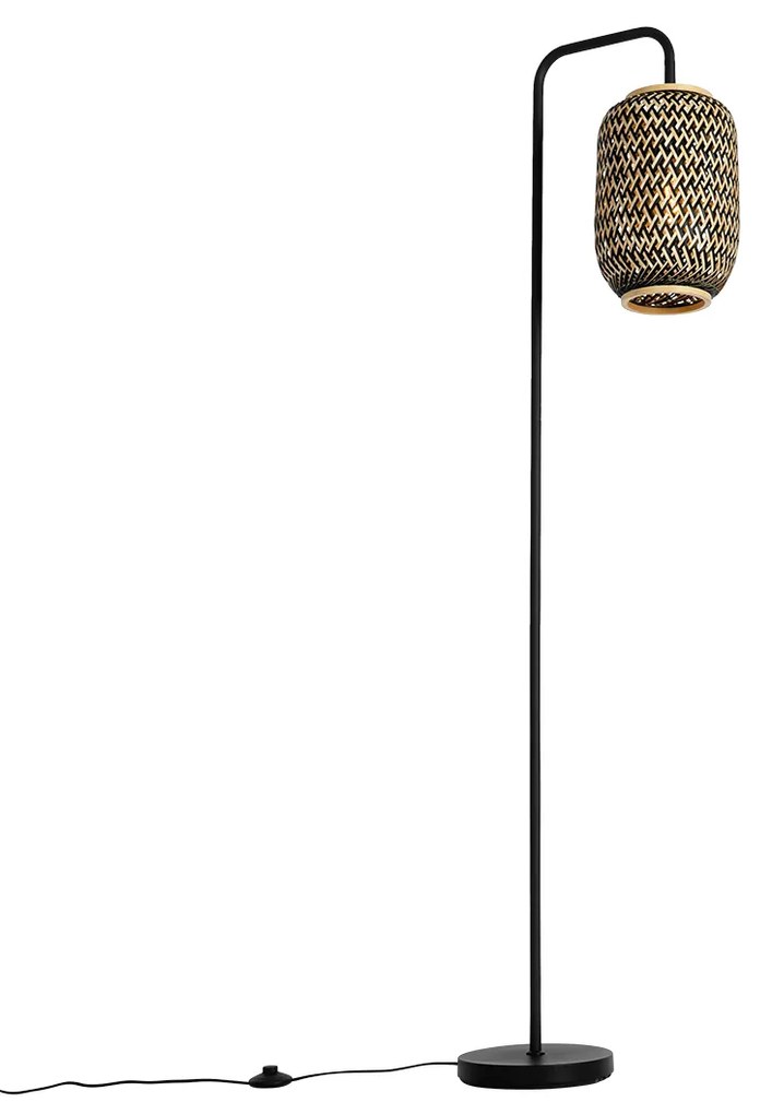 Orientalna lampa podłogowa bambusowa z czarnym - YvonneKolonialny Oswietlenie wewnetrzne