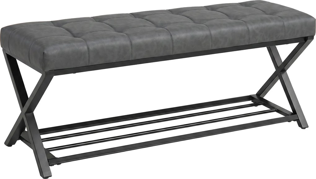 HOMCOM Ławka na buty, ławka do przedpokoju z ekoskórzanym siedziskiem, 112 x 37 x 47 cm, ciemnoszara | Aosom PL