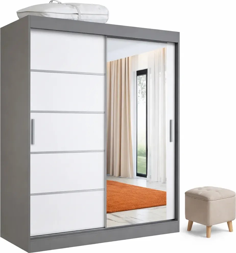 Szafa przesuwna 150 cm antracyt + biały T1-L15