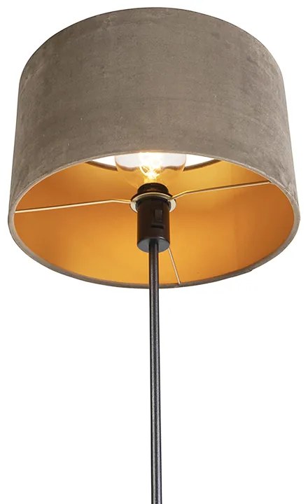 Lampa stojąca czarna z abażurem z weluru taupe ze złotem 35 cm - ParteWiejski/ Rustykalny / Vintage Oswietlenie wewnetrzne