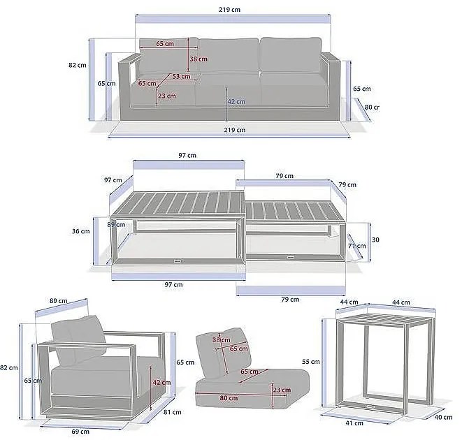 Komplet aluminiowy dla 5 osób MADRID NEW (antracyt)