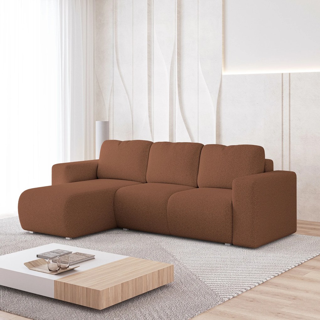 Masseno Narożnik RINOVA z funkcją spania i pojemnikiem na pościel Narozniki L, Rozkładana sofa - Miedziany, QUELLE 54